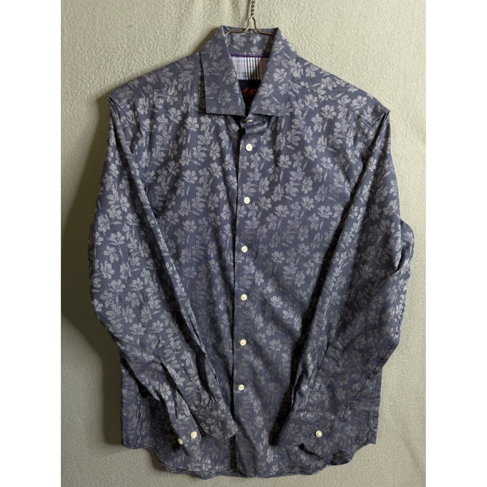 Egara Dress Shirt Mens Large Slim Fit Stretch Non Iron Floral Long‎ Sleeve